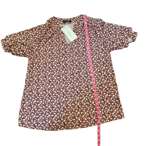 NWT Women's Bloomchic Floral Blouse Ruffled Sleeves Size 10 Burgundy/White - Picture 8 of 8